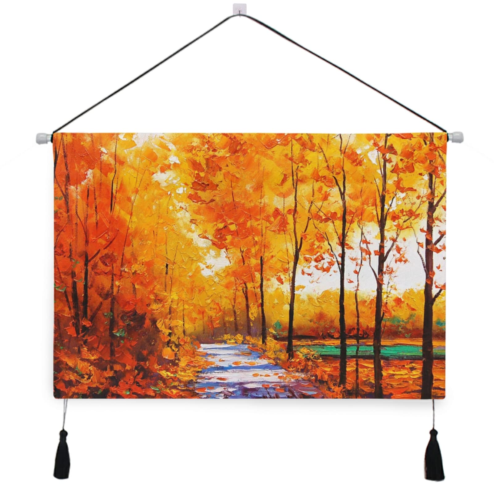 Amazon.co.jp: 掛け軸 タペストリー 油絵 秋の森 紅葉 風景 オレンジ 