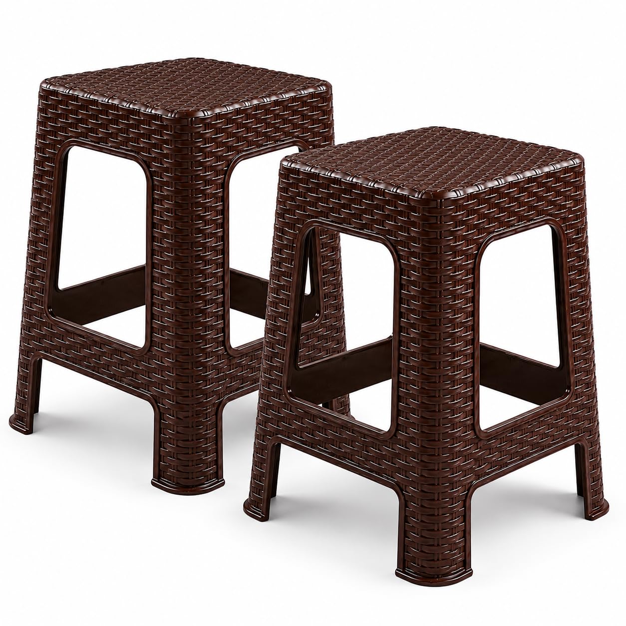 Muddy Hands Pack of 2 Rattan Effect Garden Stools Plastic Outdoor Indoor Patio Seat Side Table Weather Resistant Lightweight Footstool Garden Furniture