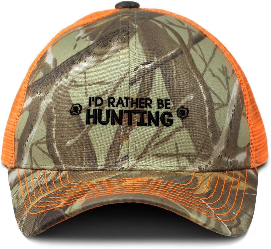 Custom Camo Mesh Trucker Hat I'd Rather Be Hunting Embroidery Cotton