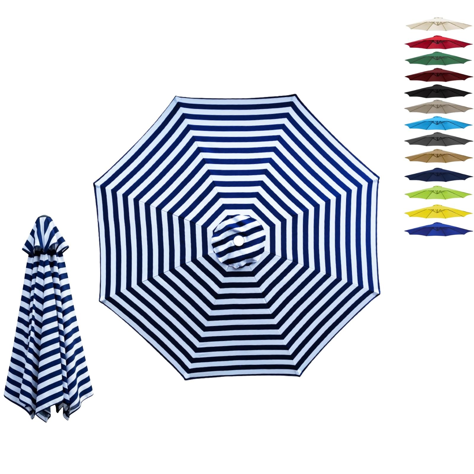 6/8 Ribs Replacement Parasol Canopy, Waterproof UV Garden Umbrella Cover 2.0m 2.15m 2.7m 3.0m 4.0m, Outdoor Replacement Parasol Canopy Fabric Only, Fade Resistant(Blue-White,8-RIBS-13FT/4.0m)