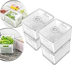 Kit 04 Organizadores de Geladeira e Cozinha 3,8L – Cesto Plástico Acrílico para Frutas, Verduras e Alimentos