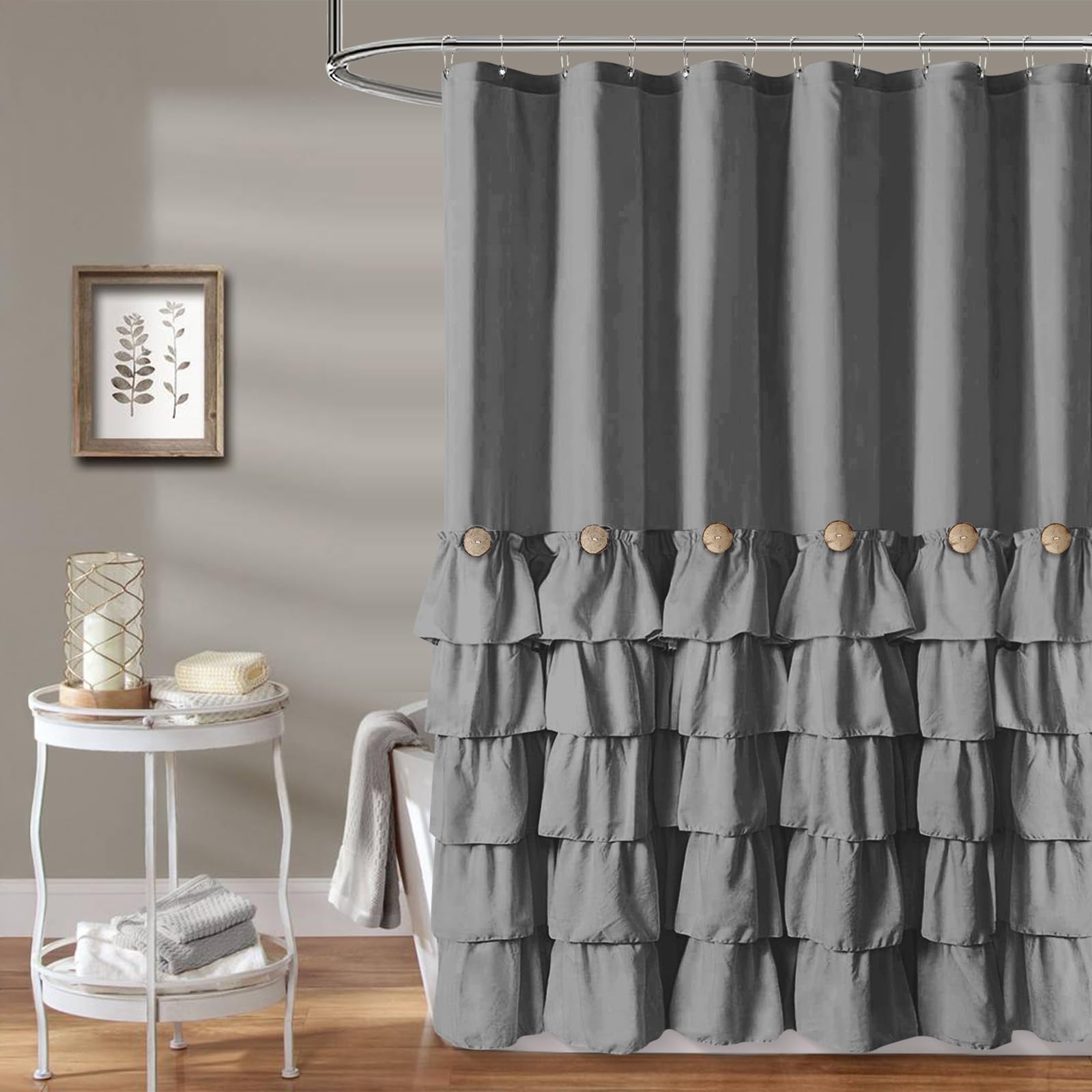 Rosa Rüschen Duschvorhang – 183x183 Cm, Bauernhaus-Stil Mit 12 Knopflöchern, 100% Polyester