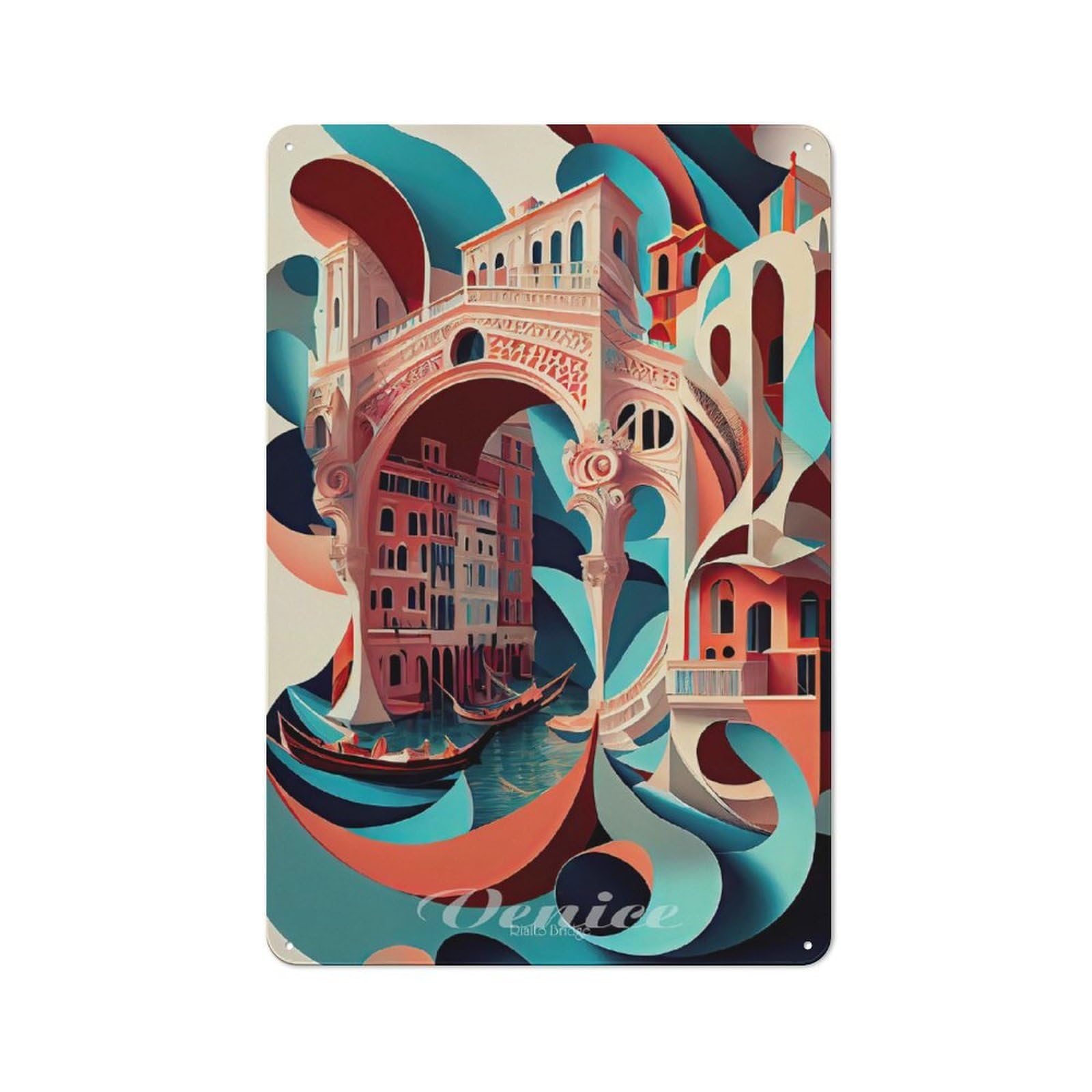 Junmoney Venice Rialto Bridge Italy Retro-Style Metal Plaque 30X20cm For Garage Or Workshop, For Garage, Workshop And Man Cave Decoration