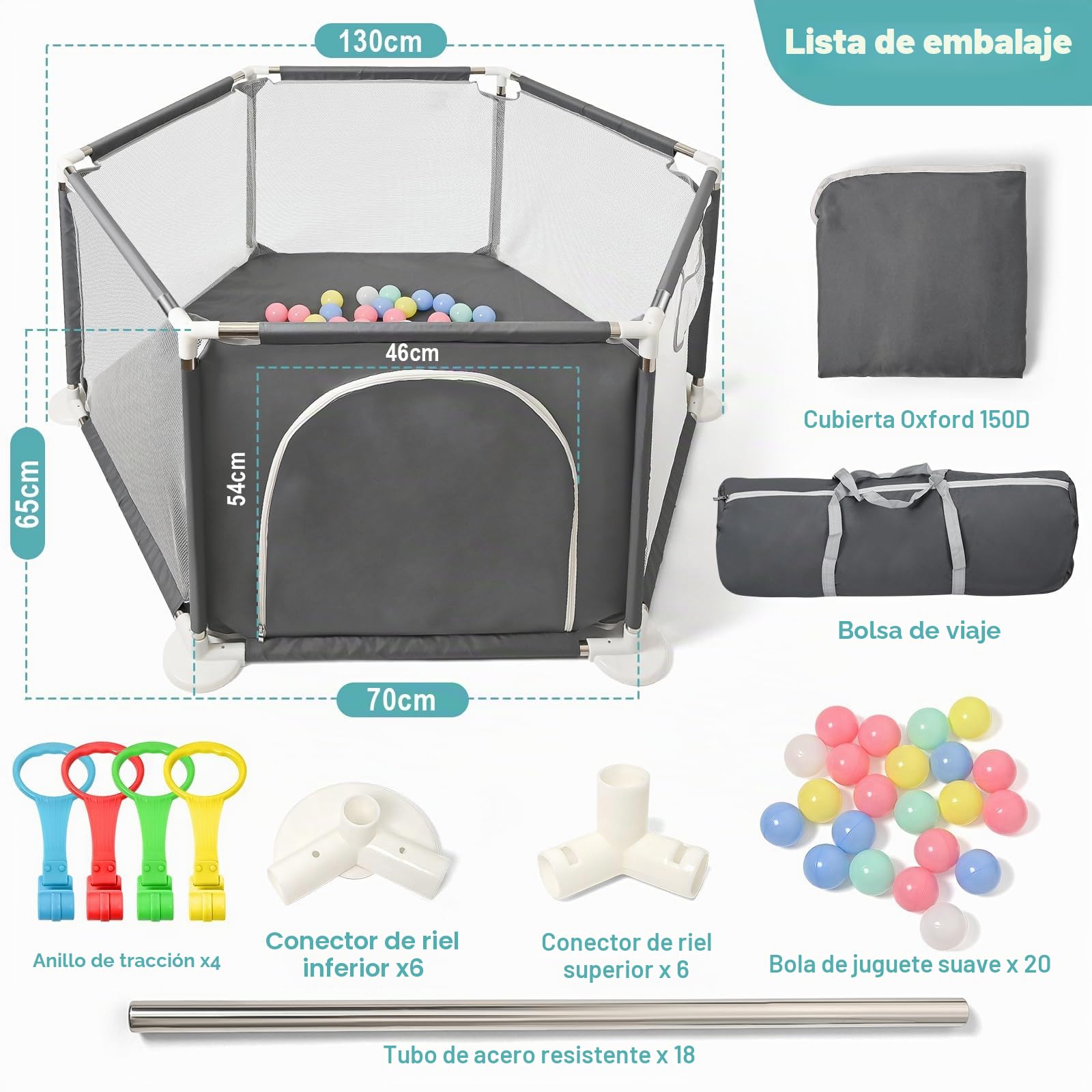 CHOLY Parque infantil para bebés y niños pequeños, parque estable hexagonal con malla transpirable, valla de actividades para niños para interiores y exteriores con bolsa de viaje (Gris oscuro)