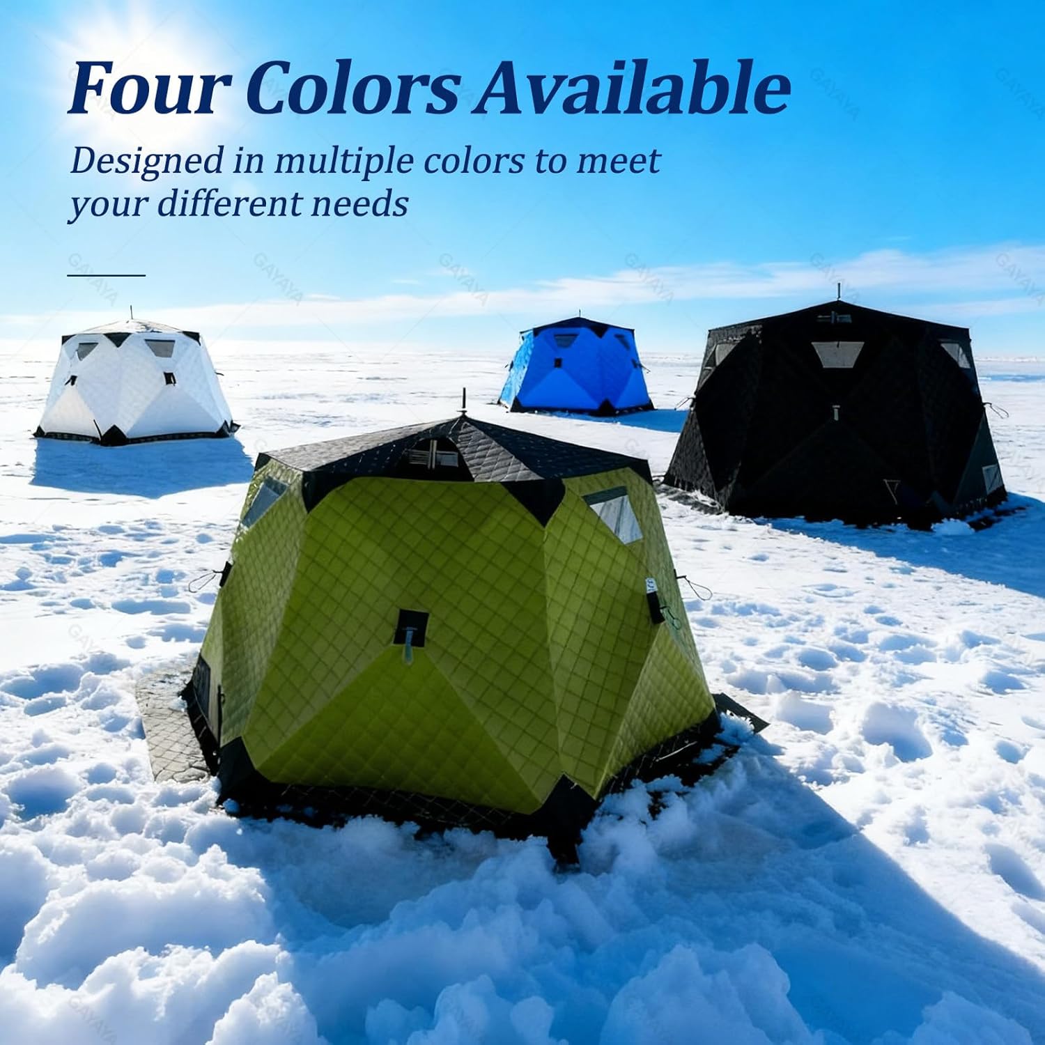 Winter Fishing Tent, Person Insulated Tent, Ice Fishing Shelter with Stove Jack and Winter Fishing Mat, Carrying Bag, for 6-10 People, Windproof and Warm Blue