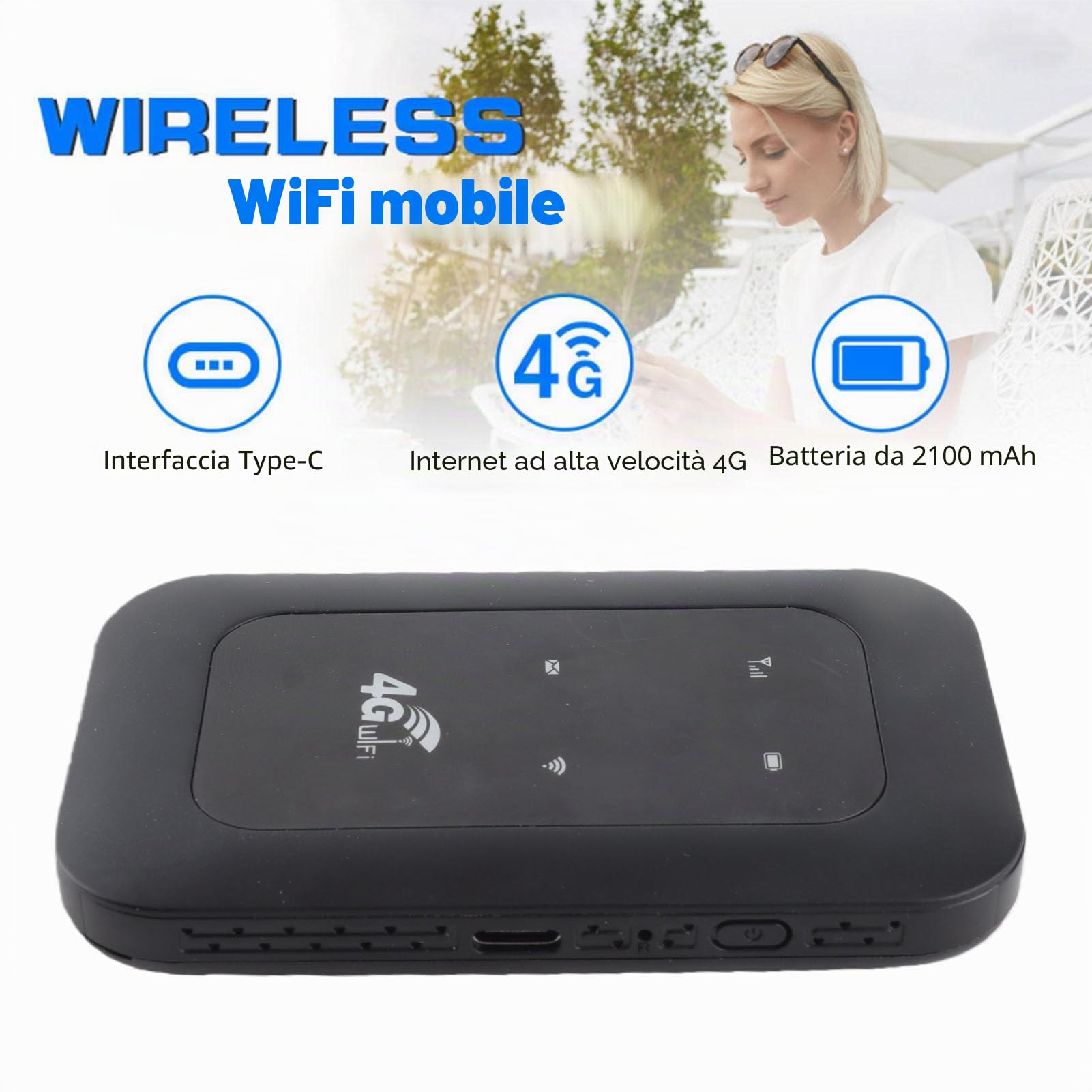 Goshyda Hotspot WiFi 4G, Router Mobile WiFi 4G Portatile con Slot per Schede SIM, Batteria da 2100 mAh, 10 Dispositivi Collegati, per Viaggi di Viaggio di Viaggio