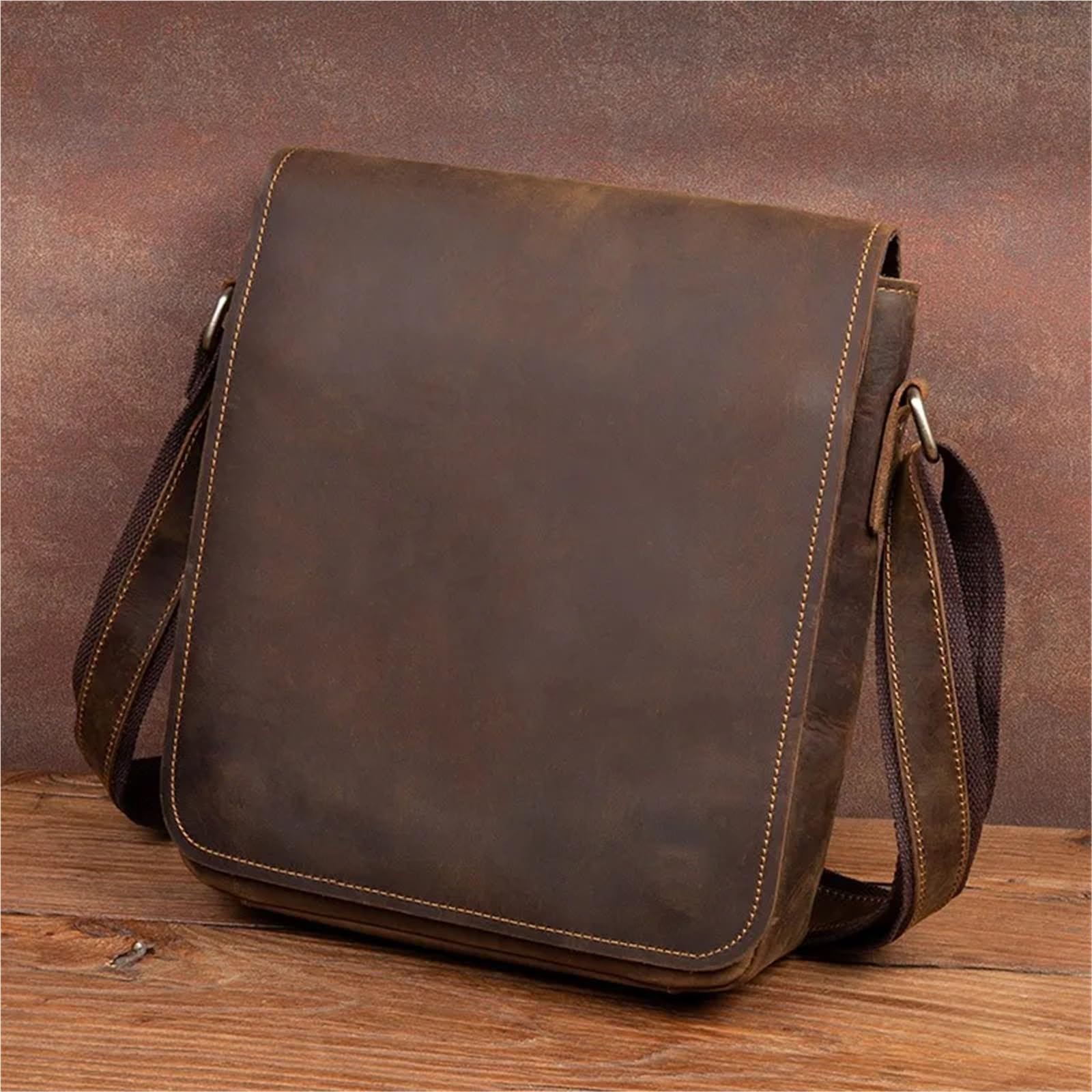 Borsa per Documenti Ufficio Borsa a tracolla in pelle, stile retrò, in di cavallo pazzo, da uomo, casual, semplice, in