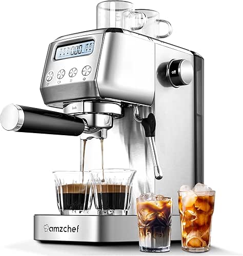 AMZCHEF Espresso Machine with LCD Display, 20 Bar Cappuccino Machines