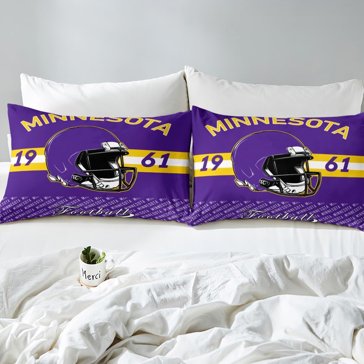 Feelyou Football Bed Sheets Sets Twin Size Kids Boys Girls Minnesota Bedding Set Football City Bed Sheet Set with 16-Inch Deep Pockets Sports Games 3Pcs with 1 Pillow Cases