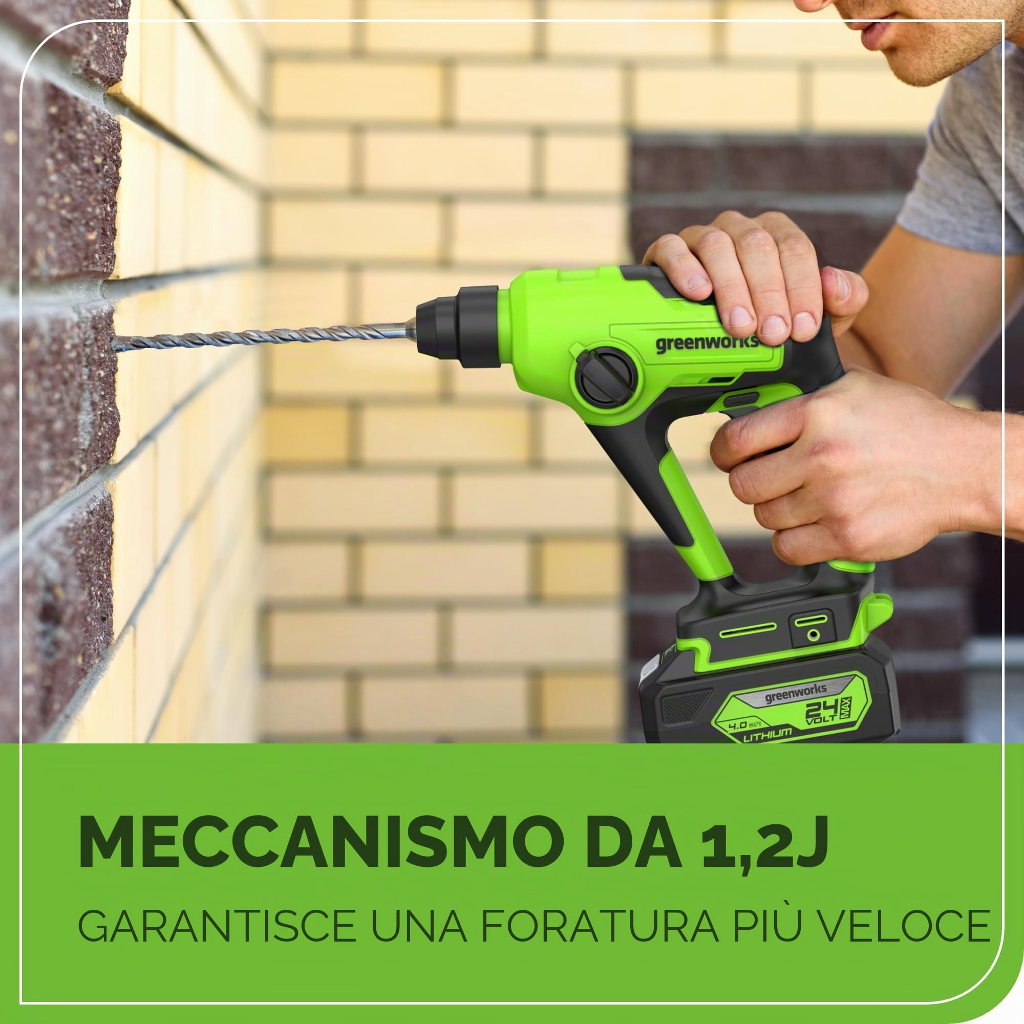 Greenworks Martello perforatore a batteria 24 V 1,2 J 300 Nm 2 Ah