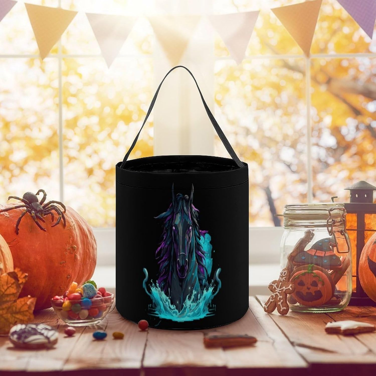 Black Horse Halloween Treat Bag Reusable Candy Basket Tote Goody Bags Gift Party
