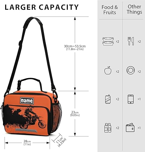 Miniatura 2 de Bolsa de almuerzo deportiva de motocross vintage personalizada para niños y niñas, bolsas de almuerzo personalizadas con tu nombre, lonchera aislada