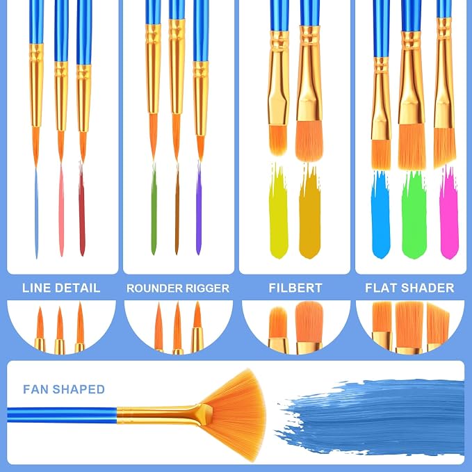 Set de 12 pinceles ESRICH para pintura acrílica, óleo y acuarela, pinceles artísticos para niños y adultos miniatura 4