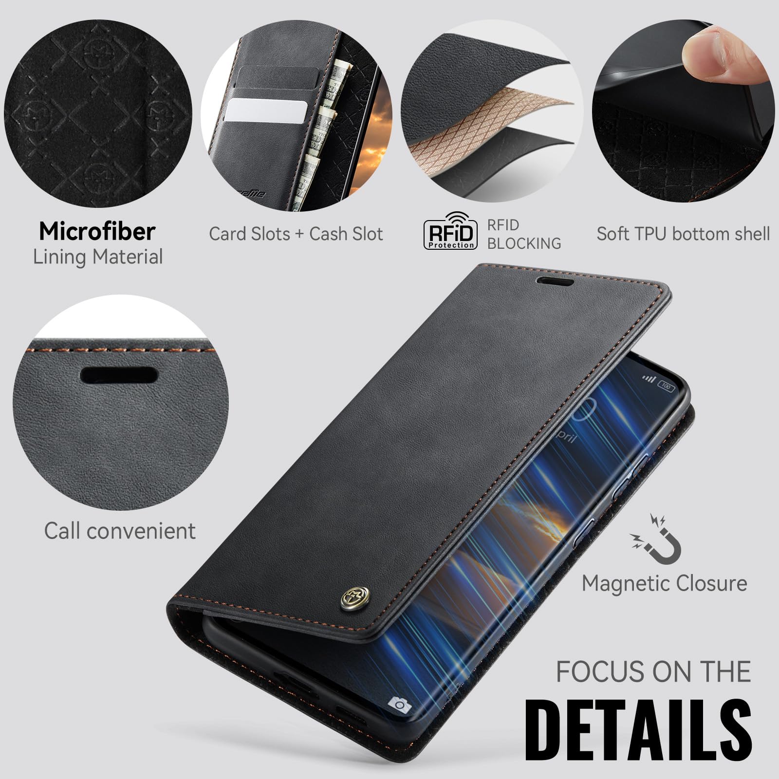 Funda para Xiaomi Redmi Note 15 4G/5G,Funda Avanzado PU Piel [Bloqueo RFID][Tarjetas y Billetera][Soporte Plegable][Cierre Magnético] Antigolpes Libro Case Carcasa para Redmi Note 15 -Negro - 4