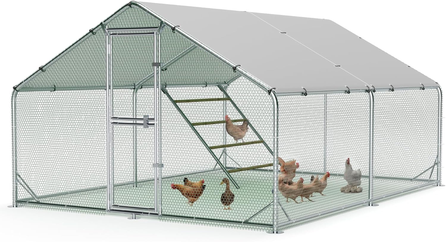 Large Metal Chicken Coop, Chicken Runs for Yard with Cover, Walk in Chicken Coop, Outdoor Chicken Pen, Heavy Duty Galvanized Steel Frame, Waterproof Cover, 10 x 13 x 6.5 FT