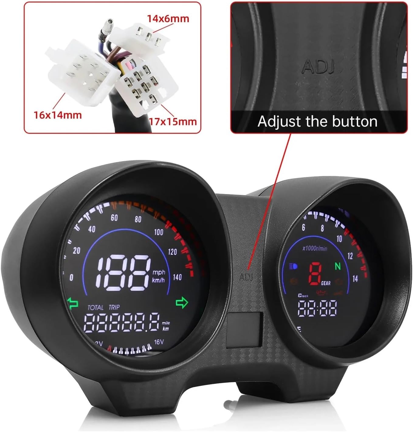Motorcycle Speedometer Gauge Upgrade LED Digital Dashboard Motorcycle RPM Meter Fuel Gauge Speedometerm MPH/KMH for Brazil TITAN150 for CG150 Fan150