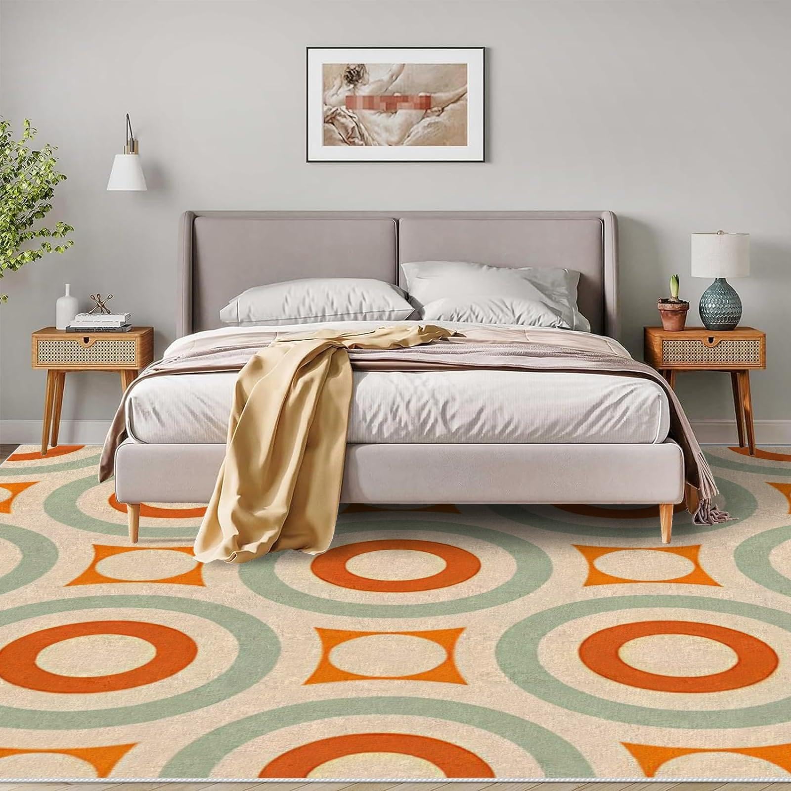 Tapis Lavable Marron Orange 70 x 140 cm, Motif bohème, Cercle géométrique, pour Chambre à Coucher, Cuisine, Couloir, Fin, antidérapant, résistant aux Taches, Pliable, pour intérieur