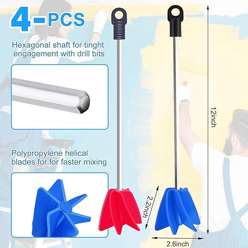 Miniatura 2 de Agitador de pintura de 11.8 pulgadas para taladro, accesorio mezclador de taladro, mezclador de epoxi, mezclador de pintura para taladro, mezclador