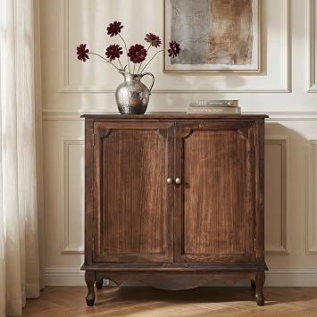 Solid Wood Sideboard with Adjustable Feet, 2 Shelves Storage Accent Cabinet with Double Doors, Farmhouse Buffet for Living Room, Dining Room & Entryway, Walnut
