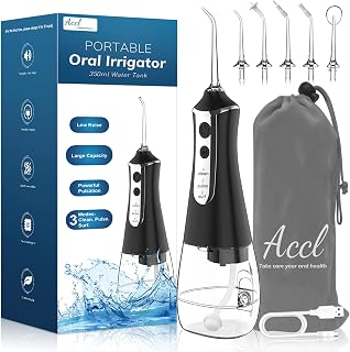 Water Flosser Cordless Teeth Cleaner, 350ML Portable Cordless Dental Oral Irrigator for Tooth Care Home Use and Travel, 3 Modes with 5 Jet Tips & Travel Bag