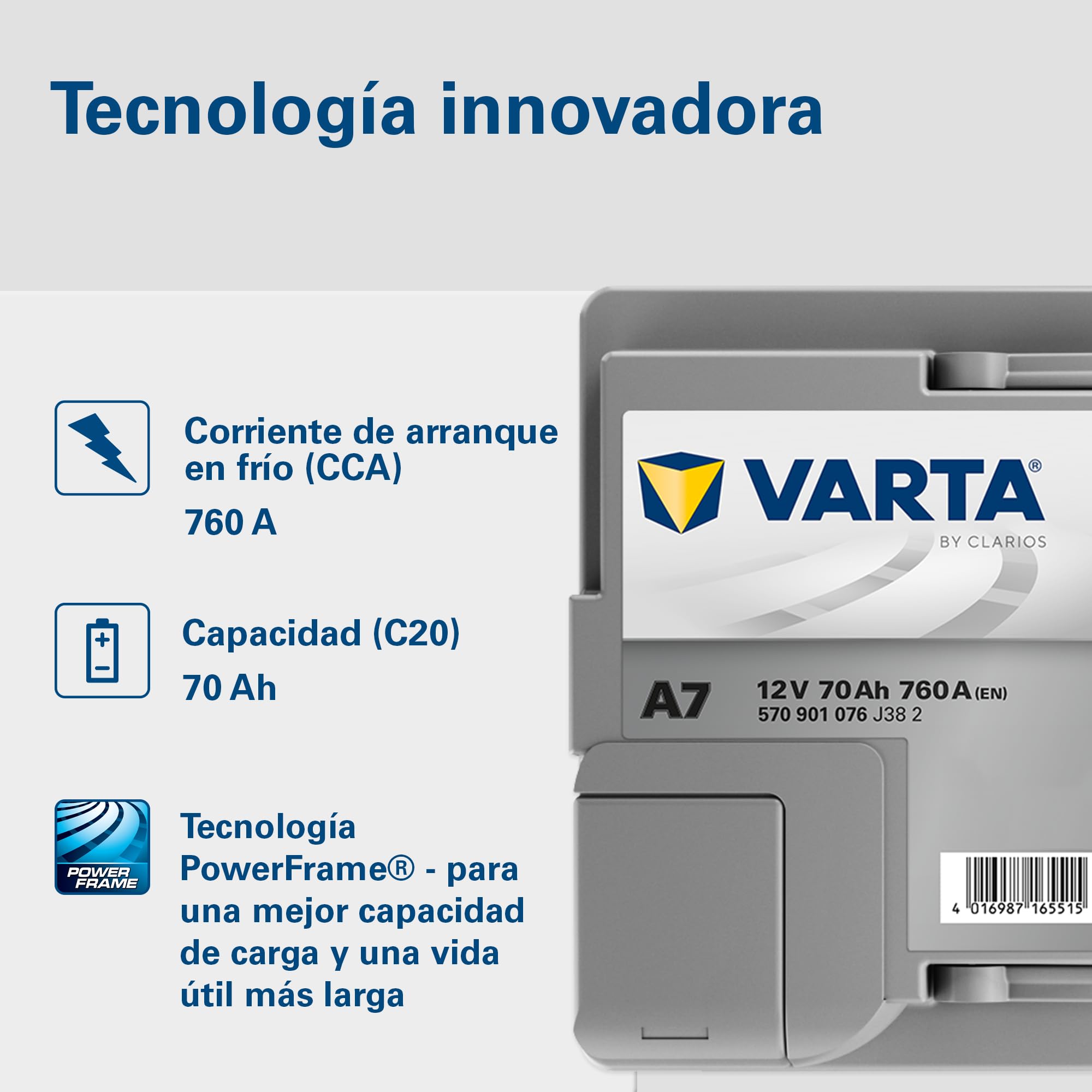 VARTA Batería Silver Dynamic AGM A7 (E39) – Start-Stop y batería de coche xEV 12 V 70 Ah 760 A – Batería de arranque para coches con alto consumo de energía