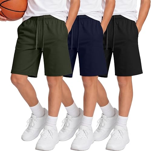 Langyiwee 3 Pack Boys Shorts Athletic SweatShorts, 3-Color Set, 8-9 Years