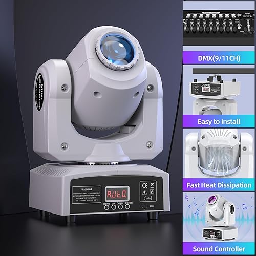 Vista 39 de U`King: Luces de escenario, luces de cabeza de movimiento, 8 Gobos, 8 colores, 11 canales, 25 watts, DMX 512, con sonido activado para bodas, DJ