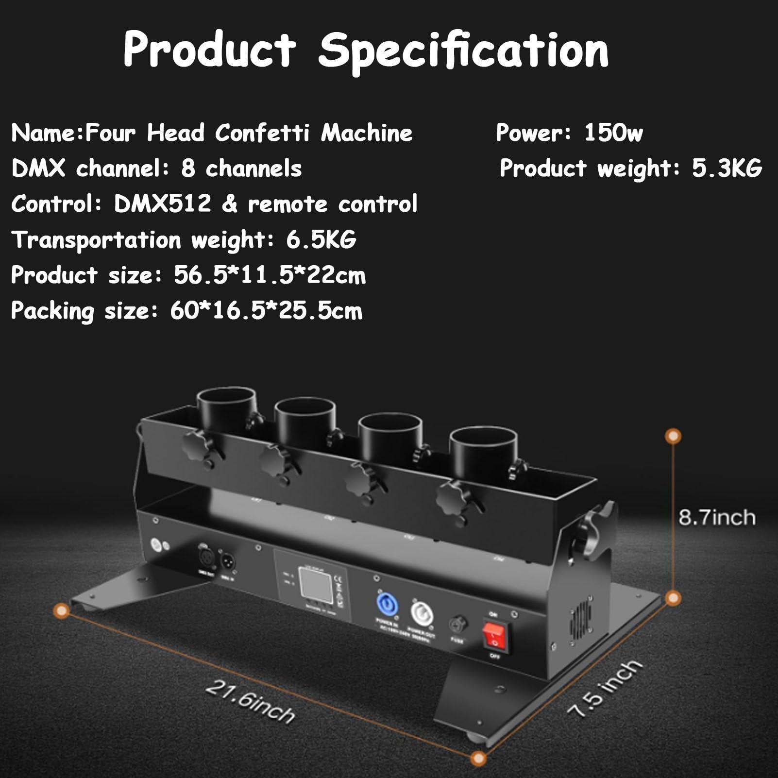 Macchina lanciacoriandoli Professionale, 4 Colpi di coriandoli, Macchina lanciacoriandoli, Cannone per coriandoli DMX/Telecomando per Matrimoni, spettacoli, Discoteche, Club, palco, Feste