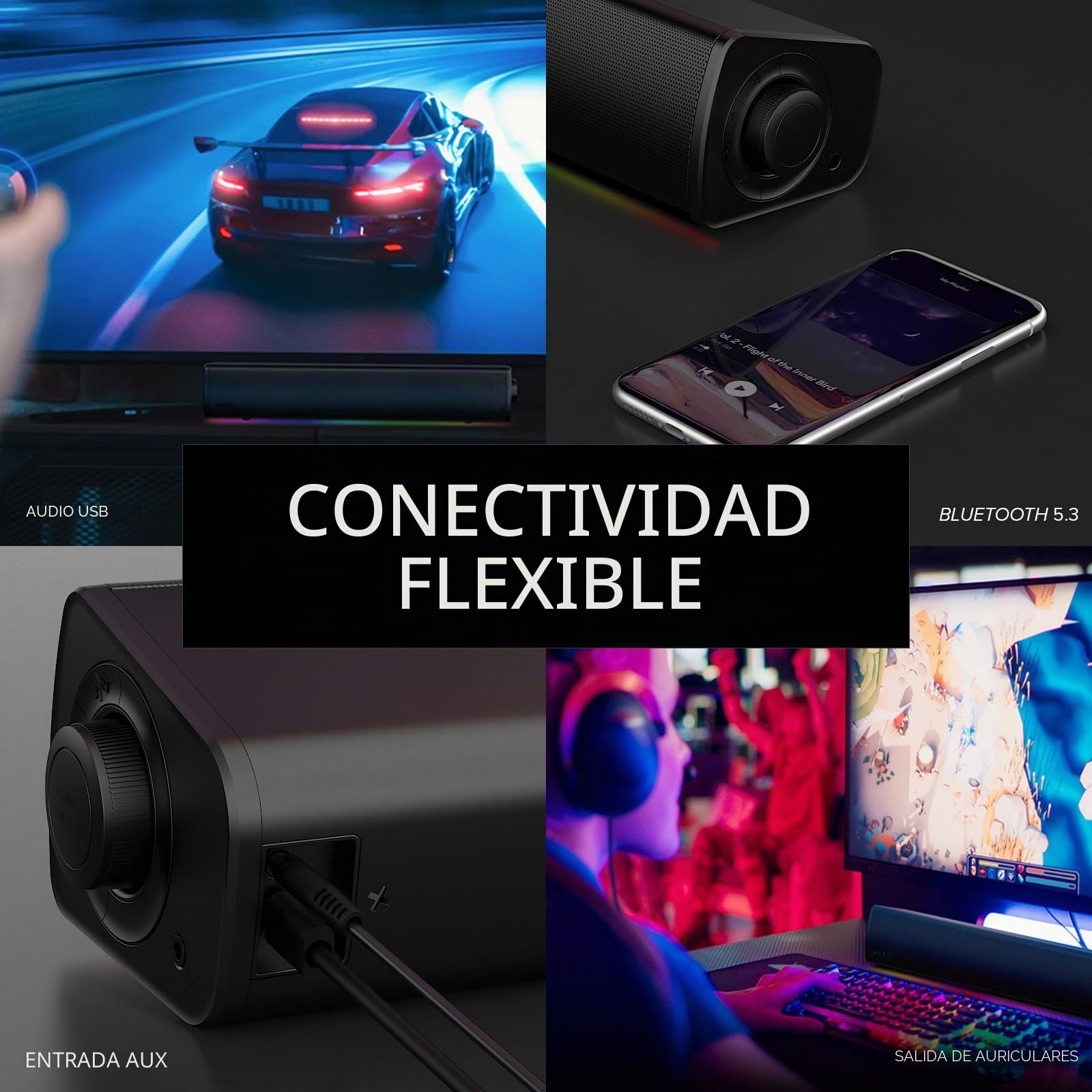 Sound Blaster GS3 Barra de Sonido compacta para Juegos con RGB y SuperWide Technology, Alimentación vía USB, Bluetooth 5.4