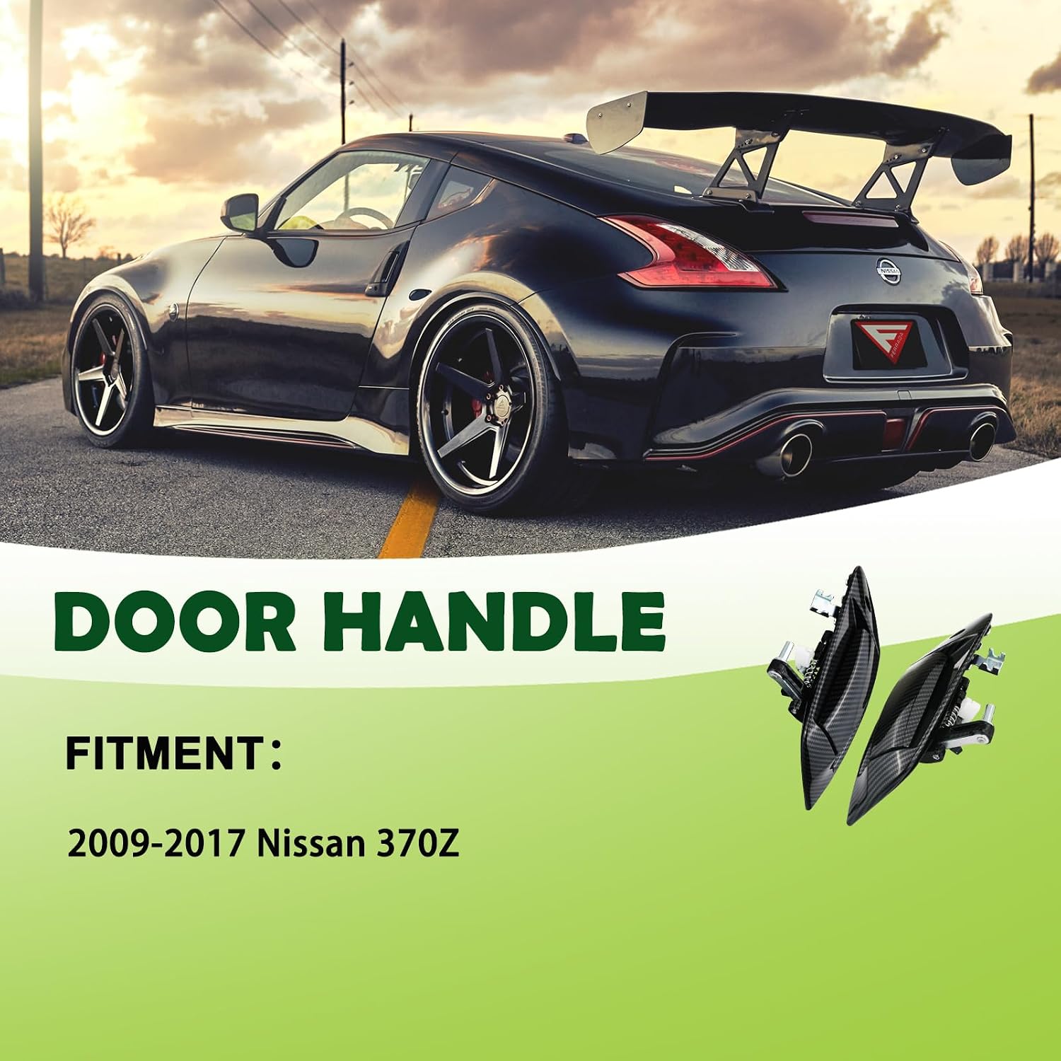 Pair Exterior Door Handle Assembly Front Left&Right Side Carbon Fiber Compatible with 2009-2018 Nissan 370Z Replaces 80606-1EA0B 80607-1EA0B
