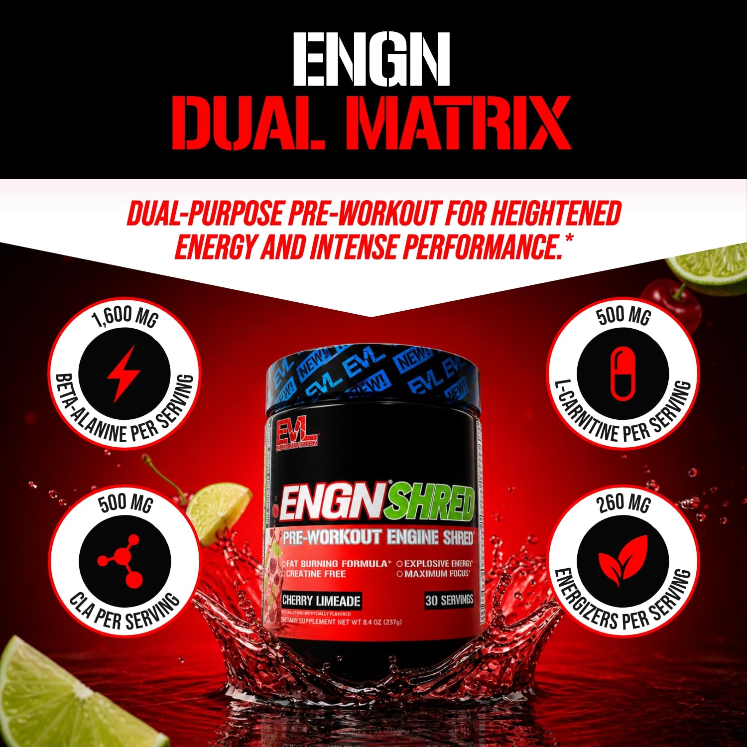 EVL ENGN Shred Thermogenic Pre Workout Powder Drink Mix - Cherry Limeade — Amazon image 2