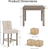 Vista 2 de Juego de mesa de comedor de altura de mostrador para 4, juego de mesa de comedor de granja para 4, mesa de comedor de cocina cuadrada con 4