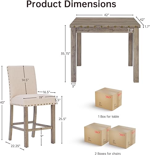 Miniatura 2 de Juego de mesa de comedor de altura de mostrador para 4, juego de mesa de comedor de granja para 4, mesa de comedor de cocina cuadrada con 4
