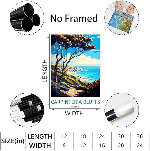 Miniatura 2 de Carpinteria Bluffs California - Póster de viaje vintage de paisaje de 16 x 24 pulgadas (15.7 x 23.6 in), lienzo artístico y lienzo para pared,