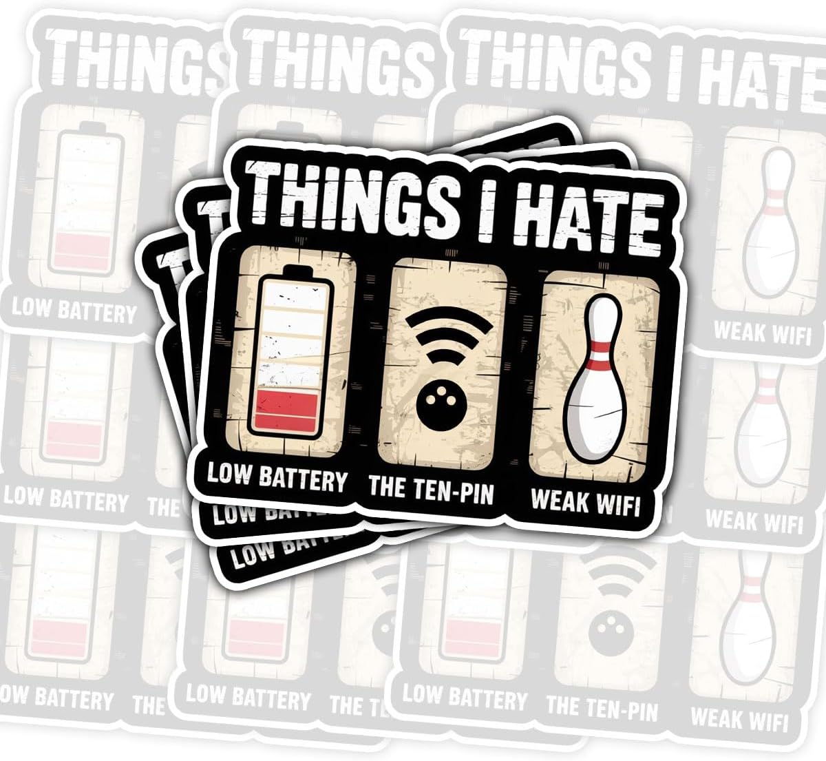 3 Pcs Funny Things I Hate Sticker Set 3 inches – Low Battery Ten Pin Weak WiFi Meme Vinyl Decals for Laptop, Skateboard, Water Bottle, Car Bumper, Perfect Gift for Teen Boys and Tech Lovers