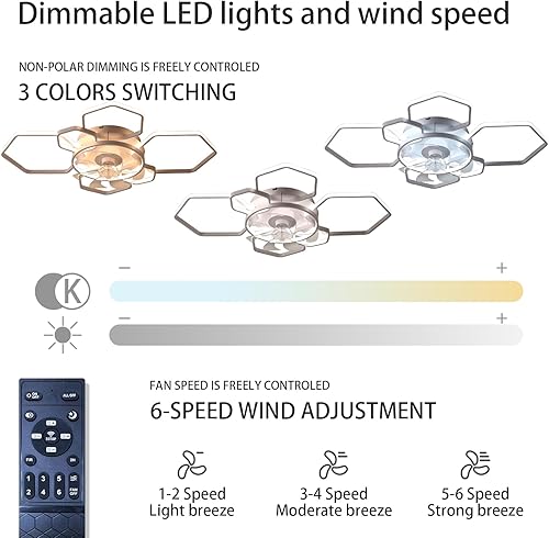 Miniatura 3 de OLUZO Lámpara de techo moderna de 40 pulgadas con ventilador, ventiladores de techo de perfil bajo con luces y control remoto y aplicación,