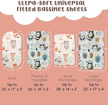 2 Pack Baby Bassinet Sheets Girl, Boy 32X17 - Ultra Soft Cotton Material