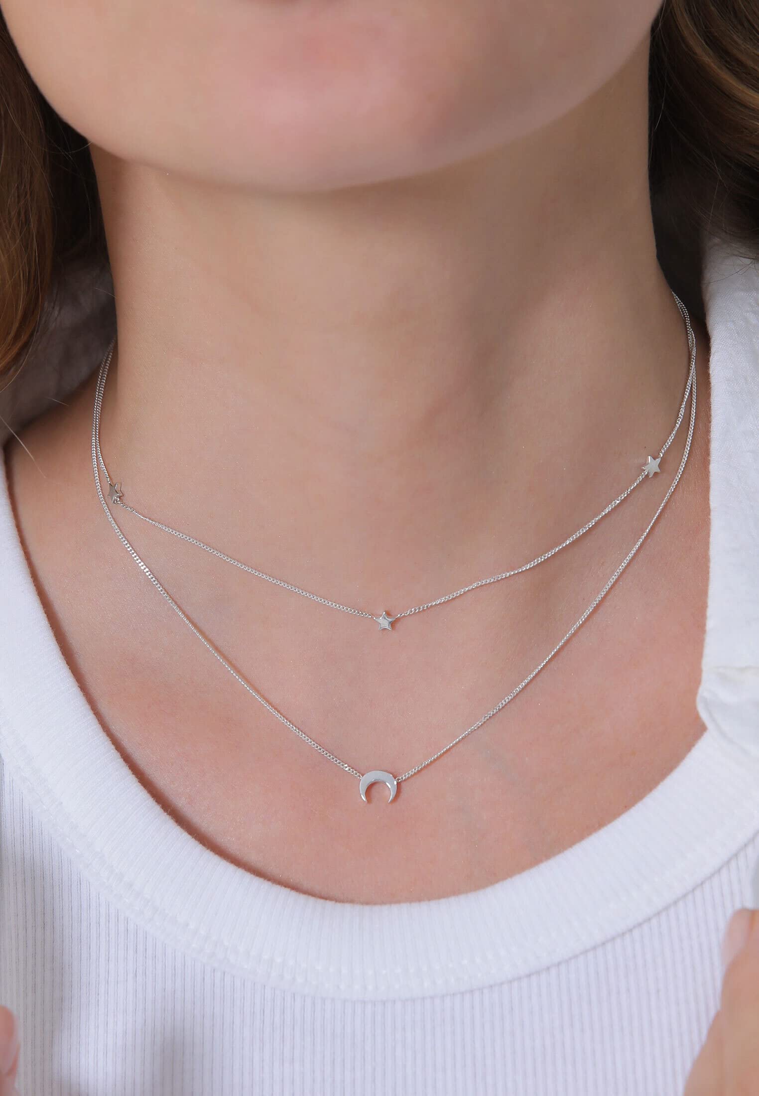 Elli Collana girocollo da donna a righe Astro mezzaluna stelle in argento sterling 925