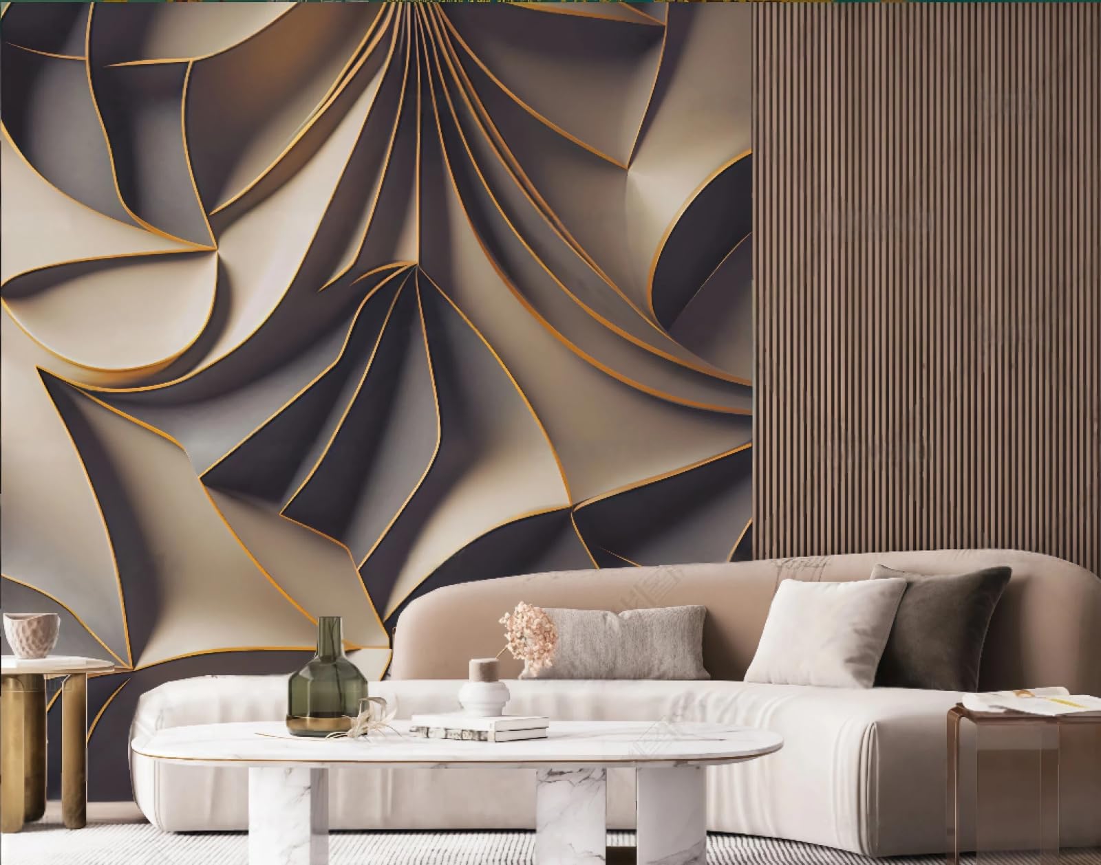 Tapeta sztuka nowoczesna rzeźba złota linia fala relief abstrakcyjny marmurowy wzór TV sofa tło tapeta ścienna salon restauracja kawiarnia mural, 3D, 430 x 300 cm