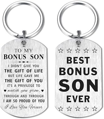 SOUSYOKYO Best Bonus Son Ever Gift, To My Stepson Keychain for Birthday Graduation from Stepmom Stepdad, Like a Step Adopted Son to Me Wedding Present