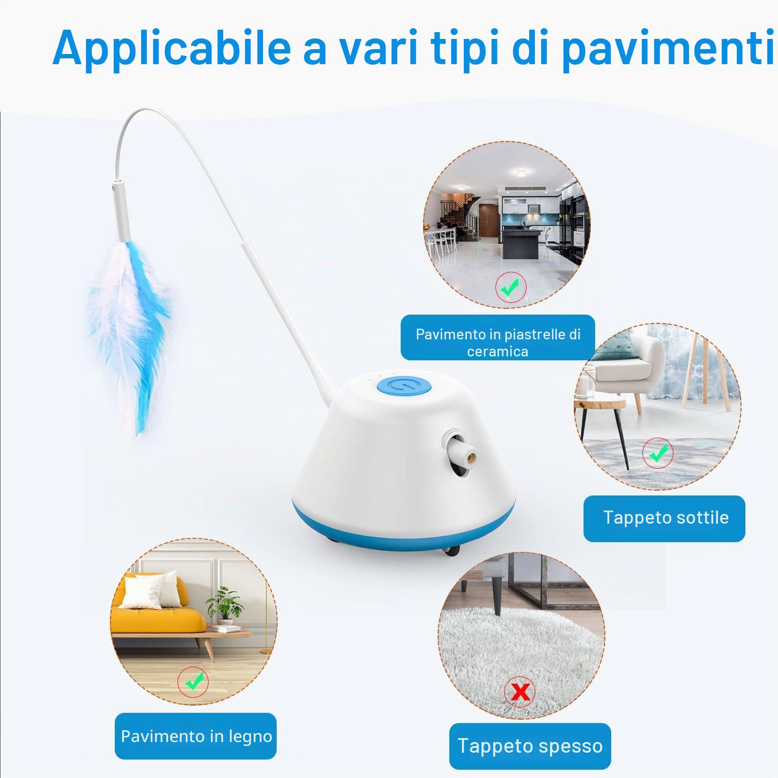 Giochi per Gatti Interattivi con Piume in Casa - Giocattolo Elettronico Automatico in Movimento a LED, 3 Modalità per Gatti Adulti (Blu)