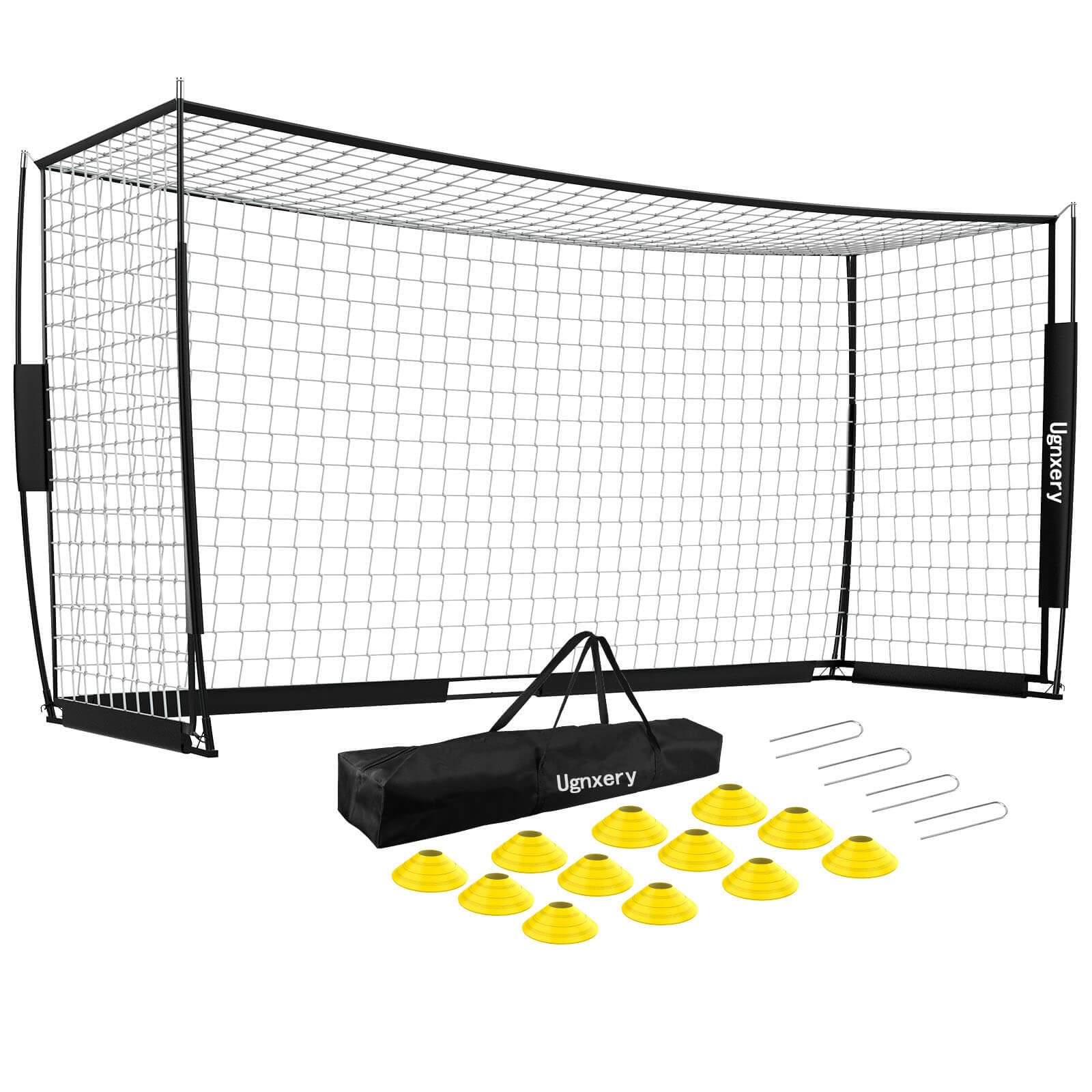 Photo 1 of MISSING PIECES*********Portable Soccer Goal, Detachable 12x6 FT Soccer Goals Net for Backyard, Quick Setup Training Equipment with 1 Carry Bag, 12 Training Cones (Black)