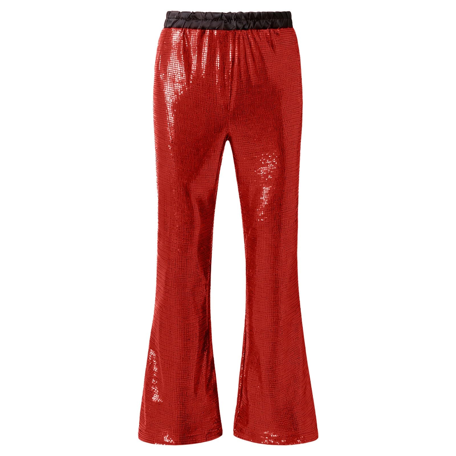 Generisch Pantalones con purpurina para hombre, con lentejuelas, elásticos, cintura alta, estilo hippie, retro, años 70, 80, 90, disfraz de discoteca, fiesta, club, carnaval, disfraz de carnaval