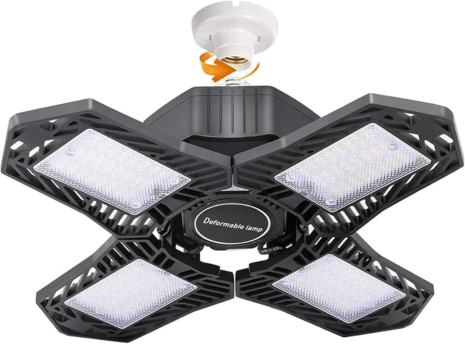 Yiliaw 4er-Set LED Garagenleuchte 80W – 8000 Lumen, Verstellbare Panels, Tageslicht 6500K, Einfach Zu Installieren
