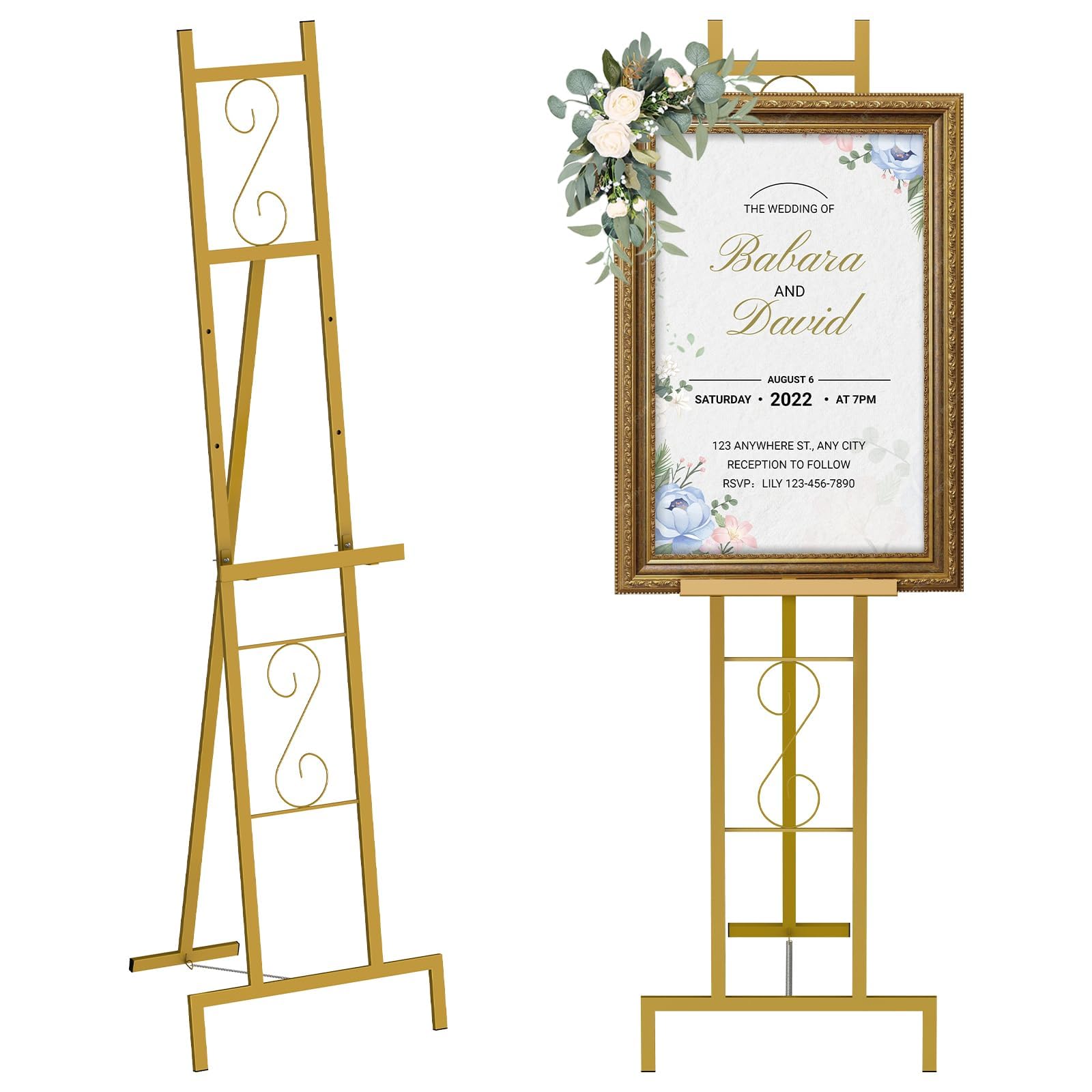 LIANTRAL Chevalet en métal réglable pour toile, châssis, peinture et signes de mariage, chevalet d'atelier en métal pour artistes, adultes et enfants, doré