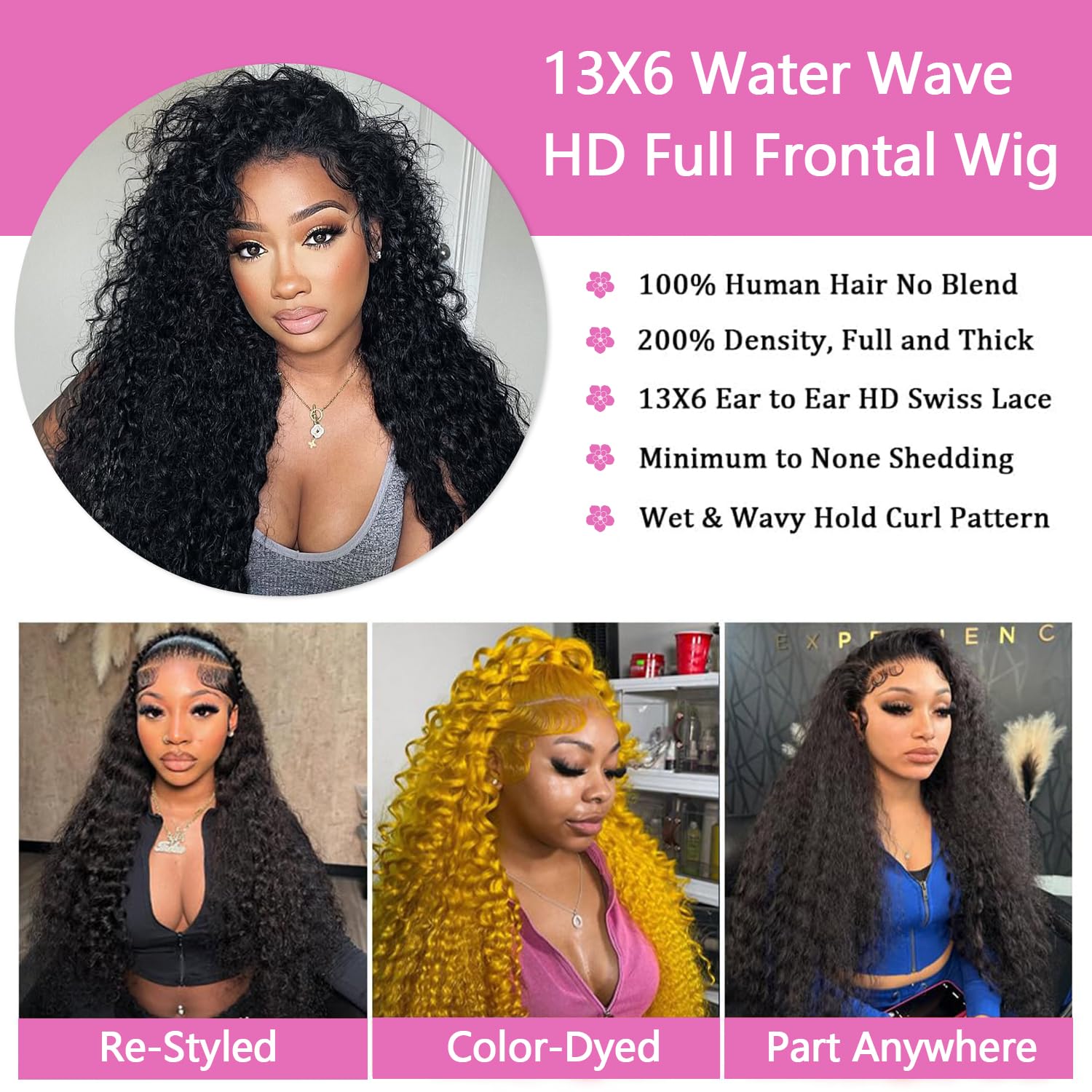 30Inch Water Wave Lace Front Wigs Human Hair 200 Density 13x6 HD Lace Front Wigs Pre Plucked Glueless Curly Human Hair Wigs For Women Water Wave Frontal Wigs