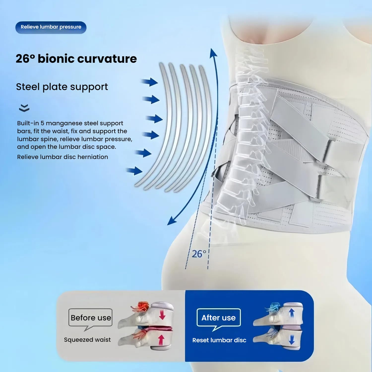 Back Brace for Lower Back Pain Relief - Back Support Belt for Women & Men for Herniated Disc, Sciatica. Removable Stays for Lower Back Support (Black, Large)