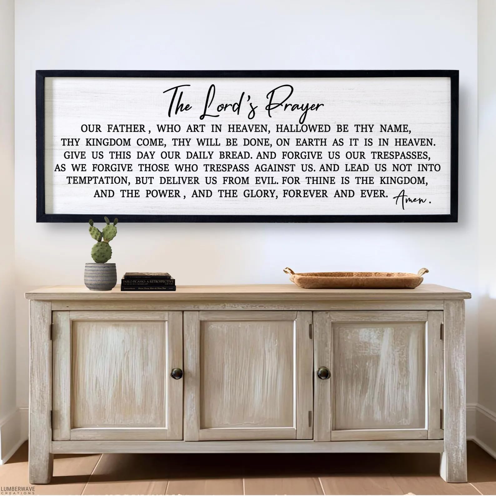 Our Father Prayer Bible Verse Framed Wall Art, 40''×15'' Rustic Religious Christian Lords Prayer Sign for God Jesus Christ Prayer, Horizontal Holy