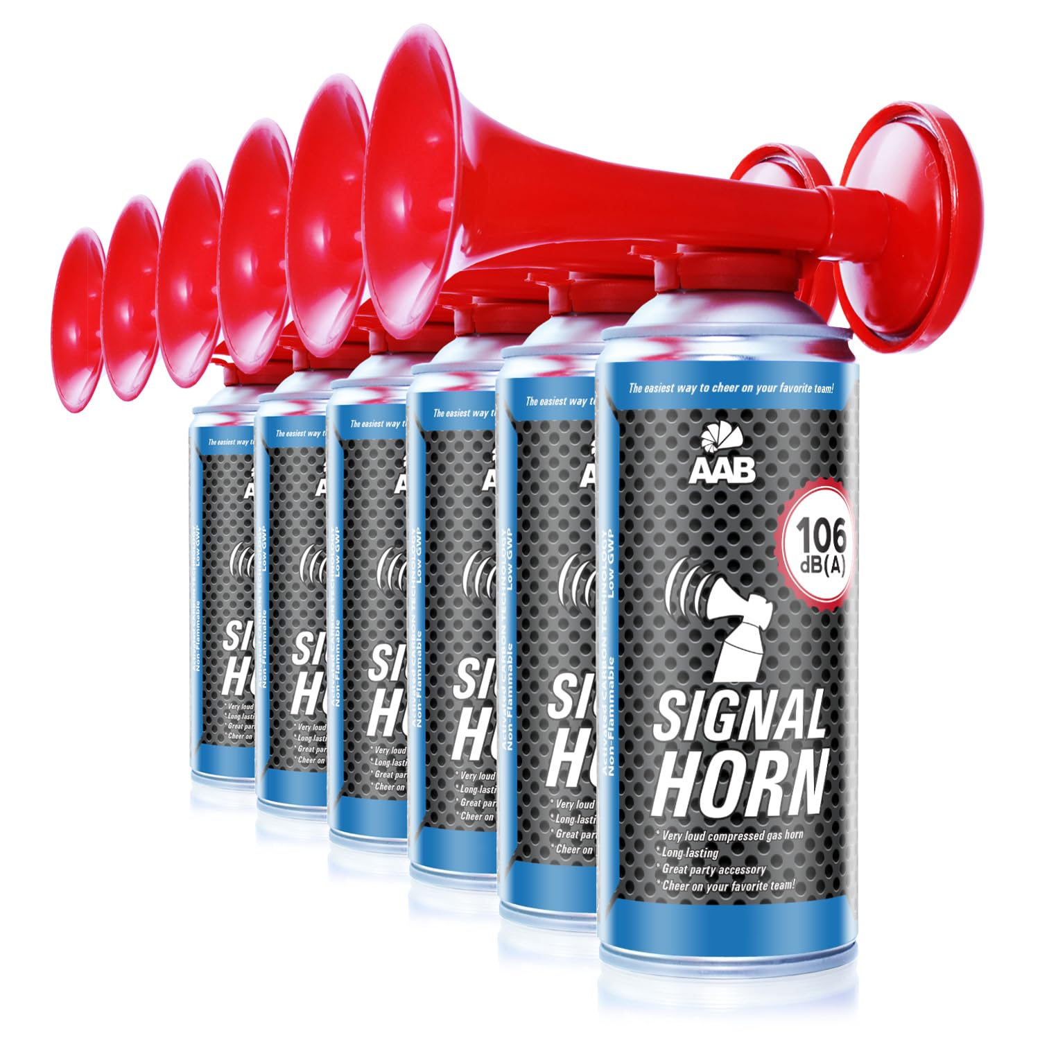 AABCOOLING 6X Signal Horn 106 DB(A) Ininflammable - Jusqu'à 120 Signaux, pour Euro 2024 Football Championnat, pour événements Sportifs, Klaxon a Air Comprimé, Klaxon Supporter, Corne de Supporter