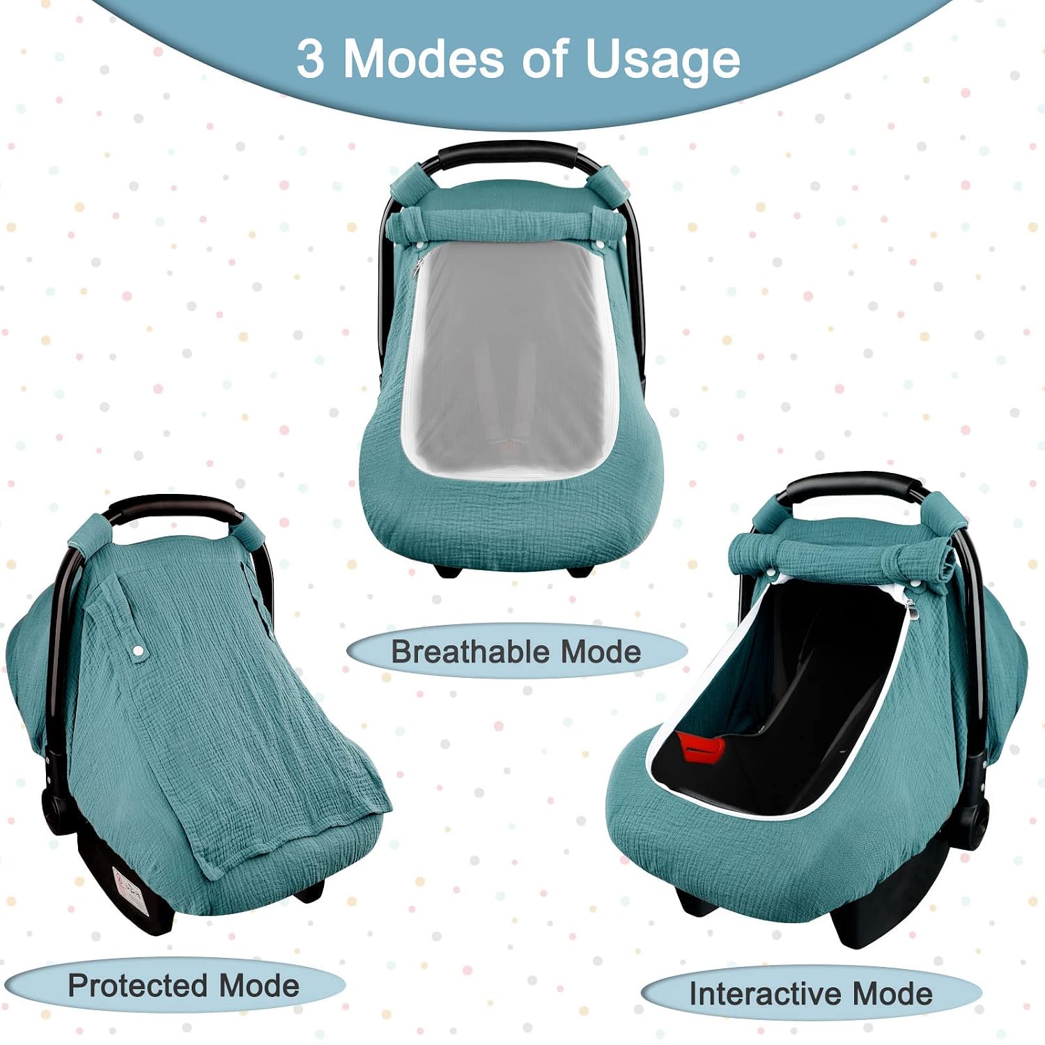 Hooyax Muslin Car Seat Cover Baby Bundle, Soft & Breathable Car Seat Canopy with 3 Modes